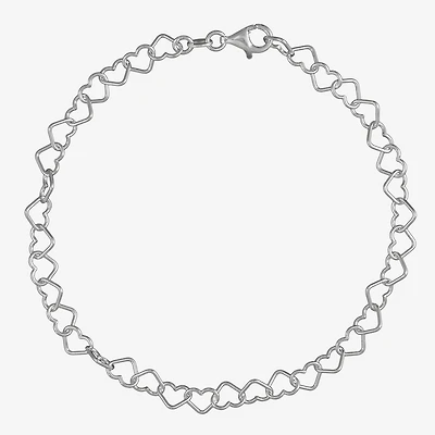 Polished Heart Ankle Bracelet Sterling Silver 
