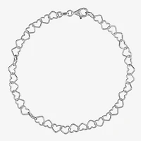 Polished Heart Ankle Bracelet Sterling Silver 