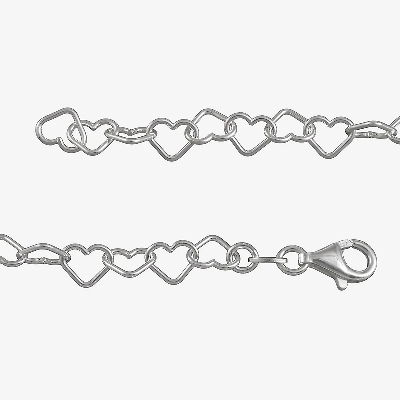 Polished Heart Ankle Bracelet Sterling Silver