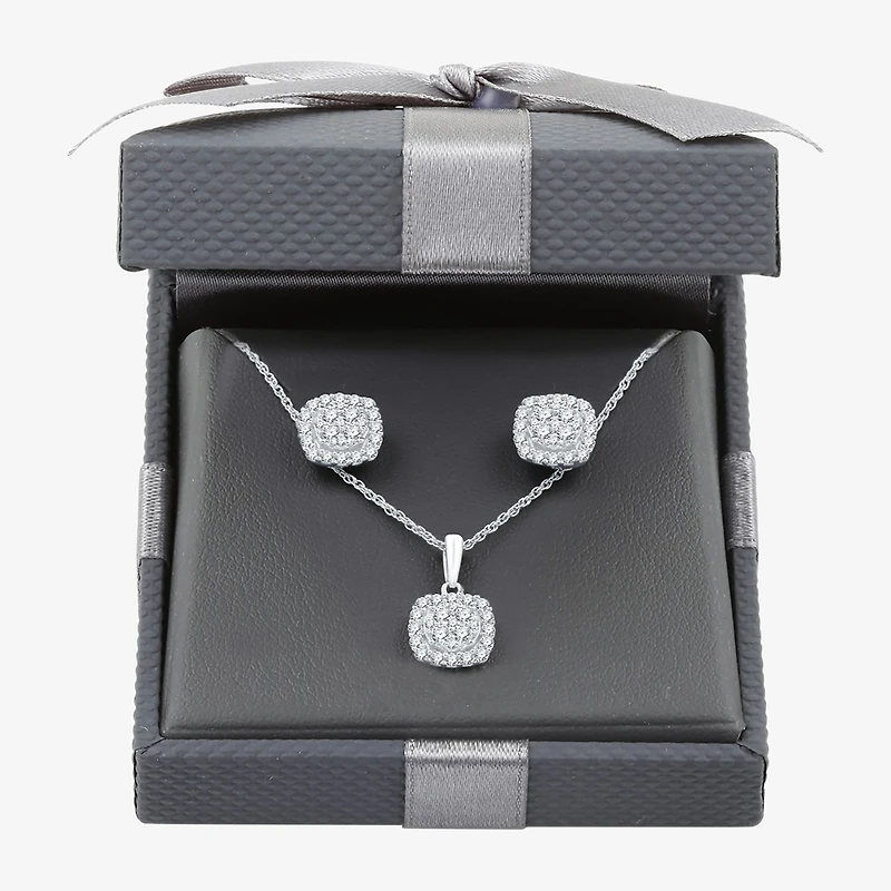 Womens 1 CT. T.W. Lab Grown White Diamond Sterling Silver Cushion 2-pc. Jewelry Set