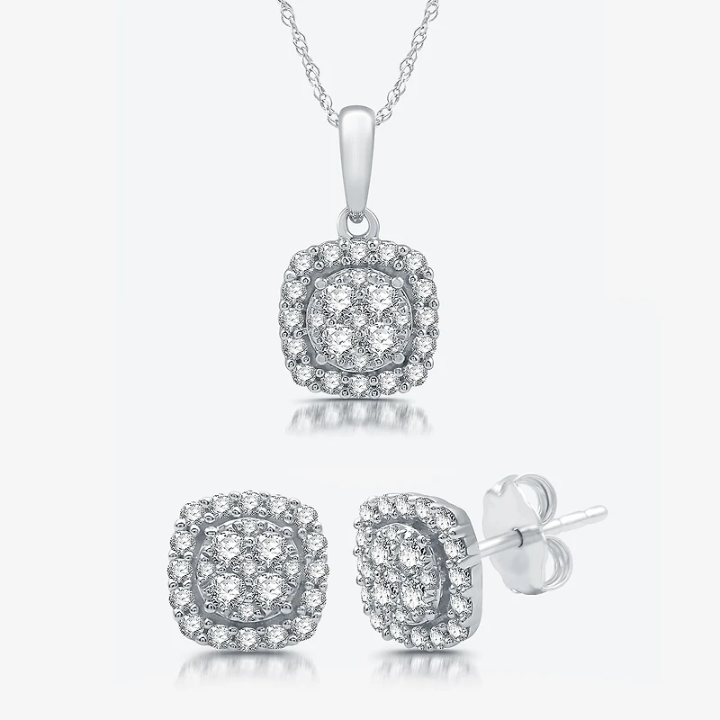 Womens 1 CT. T.W. Lab Grown White Diamond Sterling Silver Cushion 2-pc. Jewelry Set