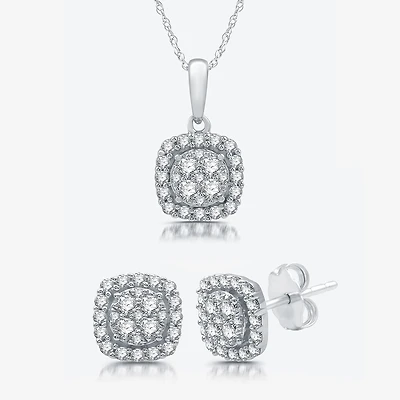 Womens 1 CT. T.W. Lab Grown White Diamond Sterling Silver Cushion 2-pc. Jewelry Set