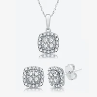 Womens 1 CT. T.W. Lab Grown White Diamond Sterling Silver Cushion 2-pc. Jewelry Set