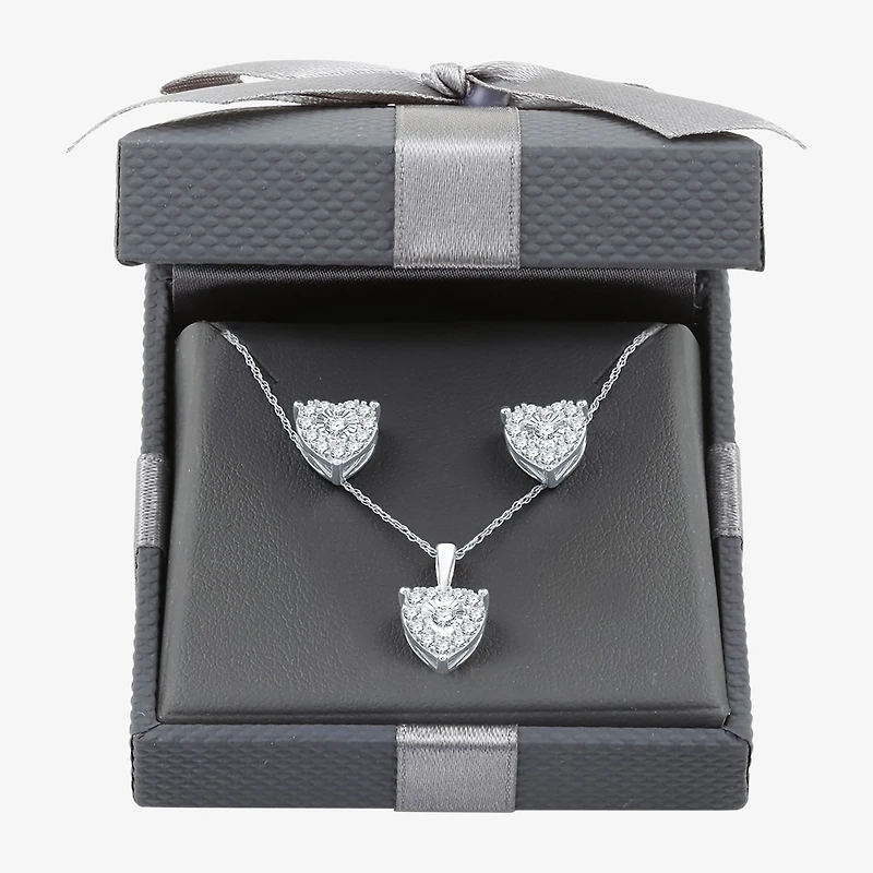 Womens 3/4 CT. T.W. Lab Grown White Diamond Sterling Silver Heart 2-pc. Jewelry Set