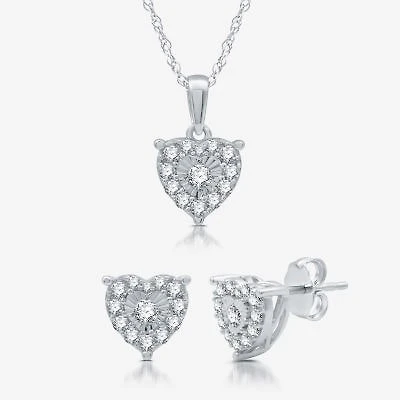 Womens 3/4 CT. T.W. Lab Grown White Diamond Sterling Silver Heart 2-pc. Jewelry Set