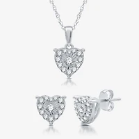 Womens 3/4 CT. T.W. Lab Grown White Diamond Sterling Silver Heart 2-pc. Jewelry Set