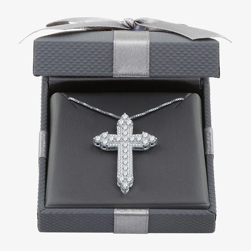 Womens 1 1/2 CT. T.W. Lab Grown White Diamond Sterling Silver Cross 18 Inch Pendant Necklace
