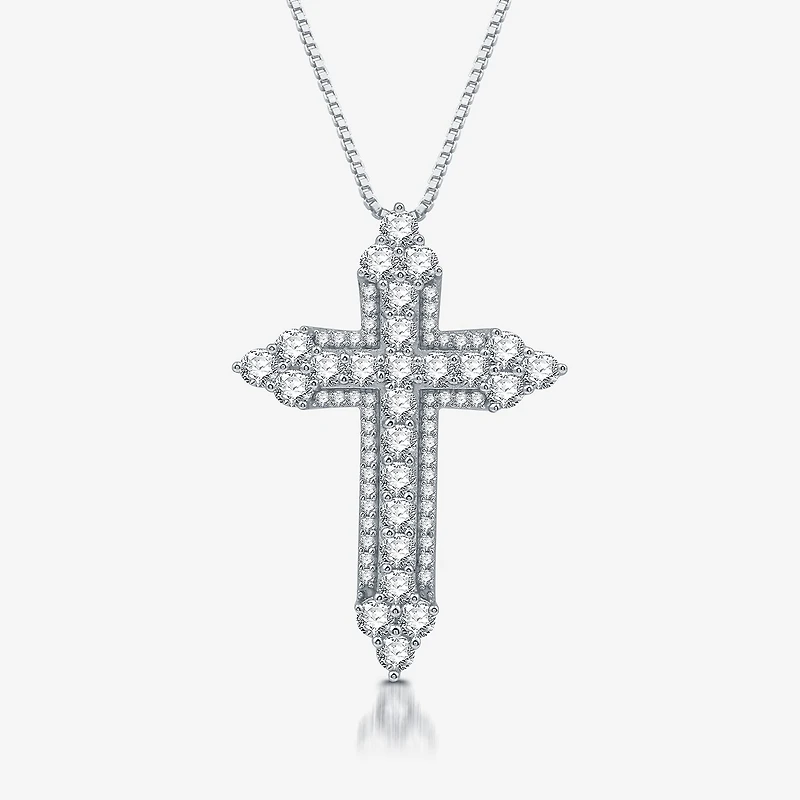 Womens 1 1/2 CT. T.W. Lab Grown White Diamond Sterling Silver Cross 18 Inch Pendant Necklace