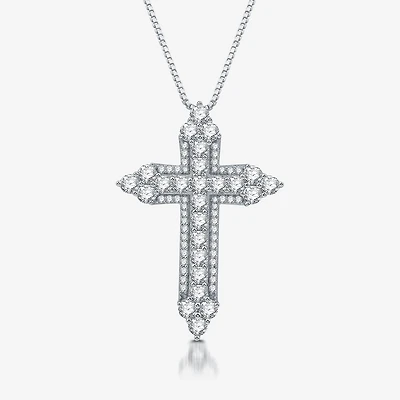 Womens 1 1/2 CT. T.W. Lab Grown White Diamond Sterling Silver Cross 18 Inch Pendant Necklace
