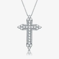 Womens 1 1/2 CT. T.W. Lab Grown White Diamond Sterling Silver Cross 18 Inch Pendant Necklace