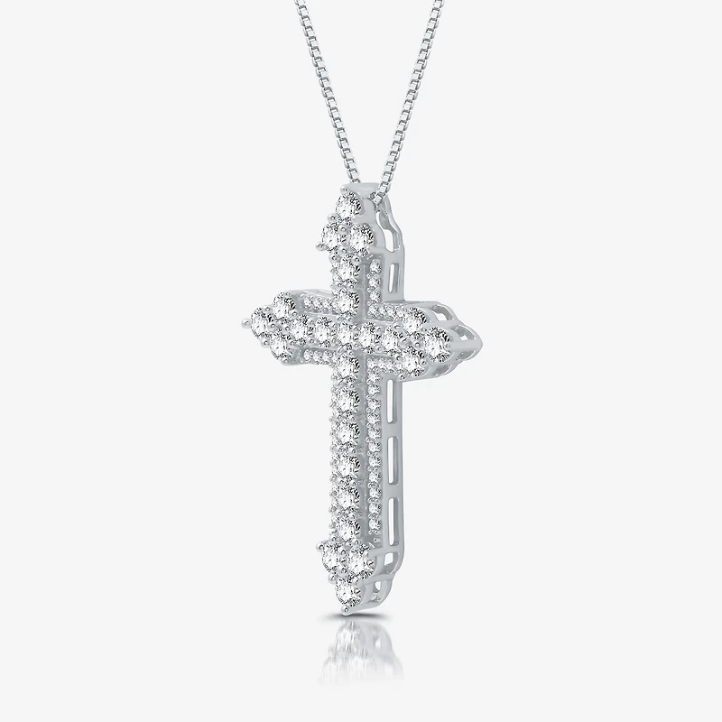 Womens 1 1/2 CT. T.W. Lab Grown White Diamond Sterling Silver Cross 18 Inch Pendant Necklace