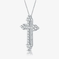 Womens 1 1/2 CT. T.W. Lab Grown White Diamond Sterling Silver Cross 18 Inch Pendant Necklace