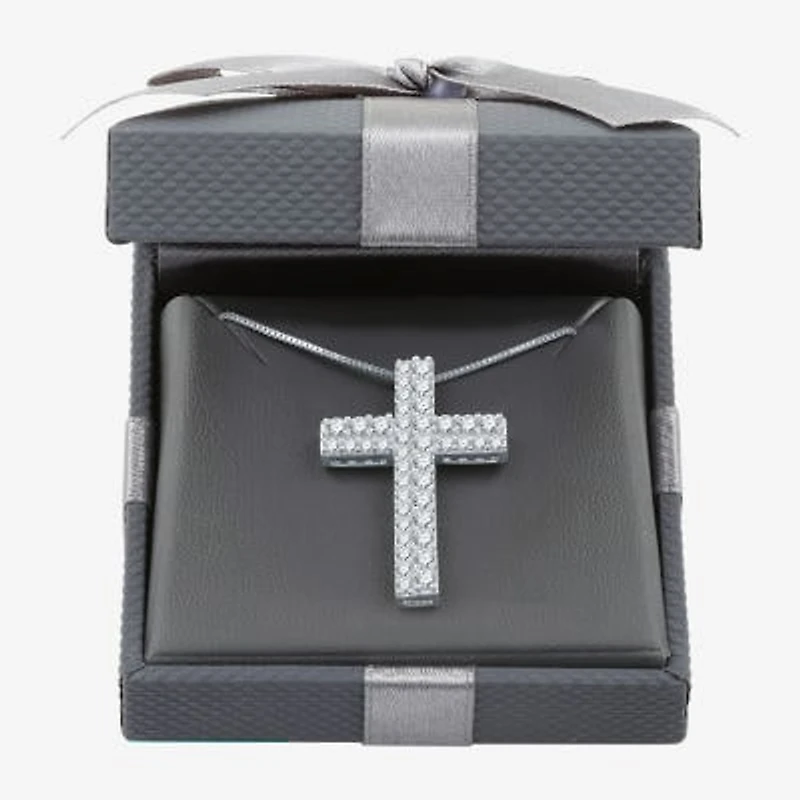Womens 1 1/2 CT. T.W. Lab Grown White Diamond Sterling Silver Cross 18 Inch Pendant Necklace