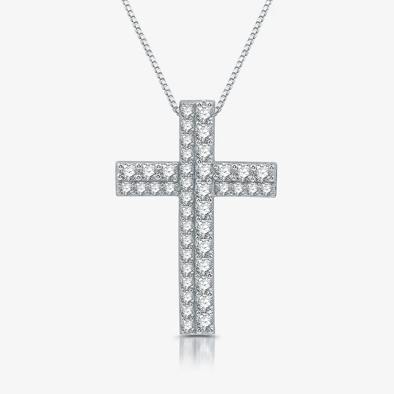 Womens 1 1/2 CT. T.W. Lab Grown White Diamond Sterling Silver Cross 18 Inch Pendant Necklace