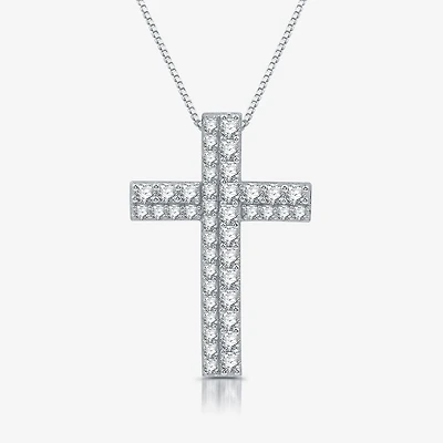 Womens 1 1/2 CT. T.W. Lab Grown White Diamond Sterling Silver Cross 18 Inch Pendant Necklace