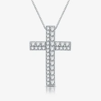 Womens 1 1/2 CT. T.W. Lab Grown White Diamond Sterling Silver Cross 18 Inch Pendant Necklace