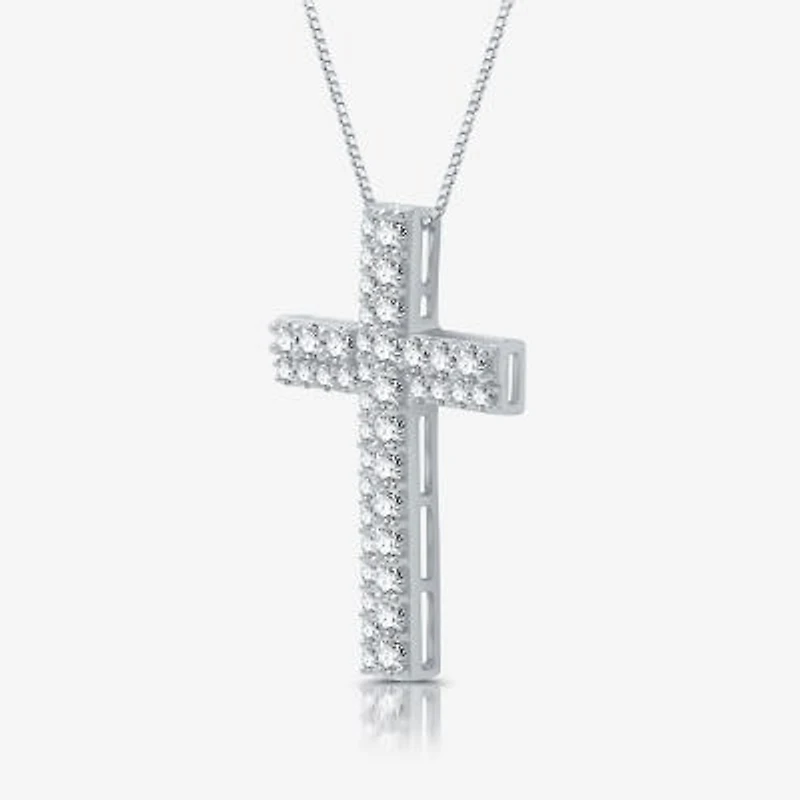 Womens 1 1/2 CT. T.W. Lab Grown White Diamond Sterling Silver Cross 18 Inch Pendant Necklace