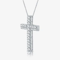 Womens 1 1/2 CT. T.W. Lab Grown White Diamond Sterling Silver Cross 18 Inch Pendant Necklace