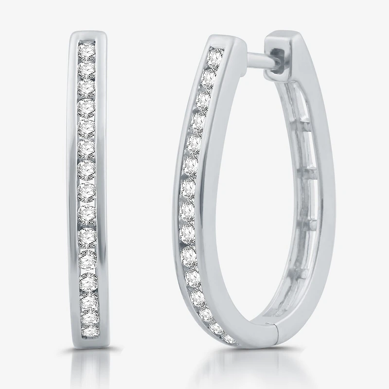 Womens 1/2 CT. T.W. Lab Grown White Diamond Sterling Silver 23.8mm Hoop Earrings