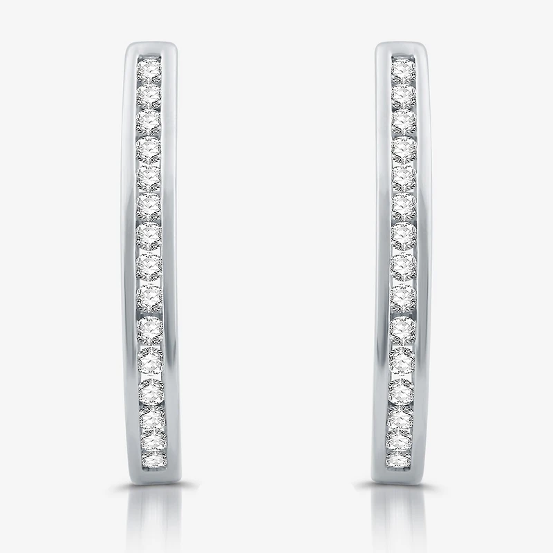 Womens 1/2 CT. T.W. Lab Grown White Diamond Sterling Silver 23.8mm Hoop Earrings