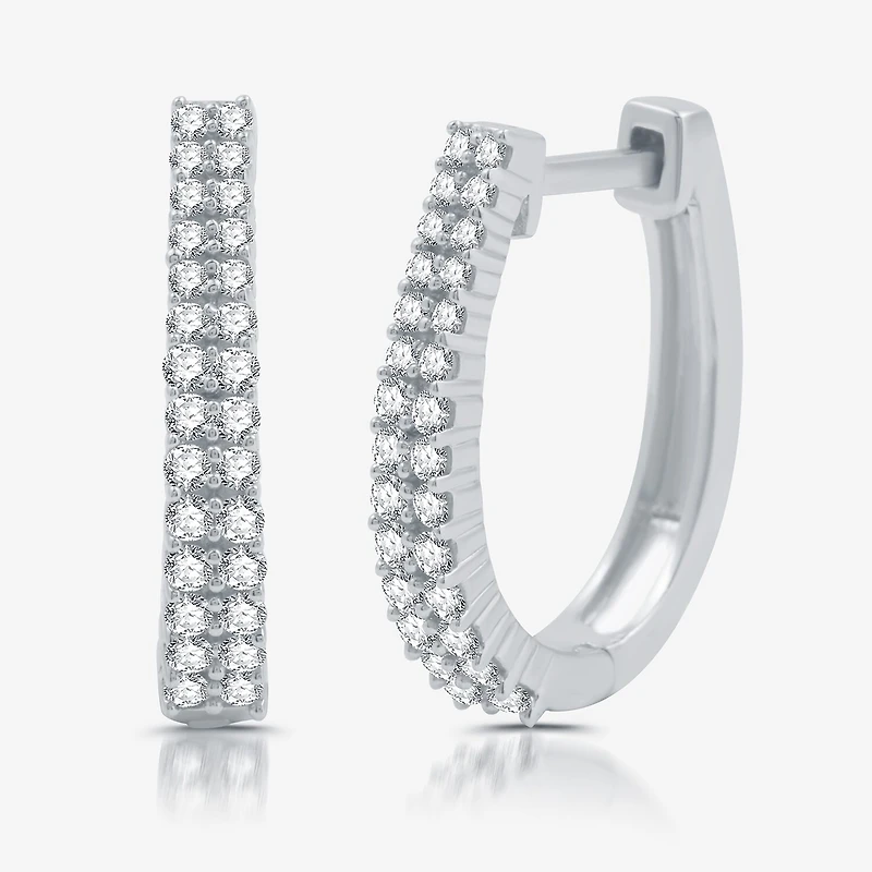 Womens 1/2 CT. T.W. Lab Grown White Diamond Sterling Silver 17.8mm Hoop Earrings
