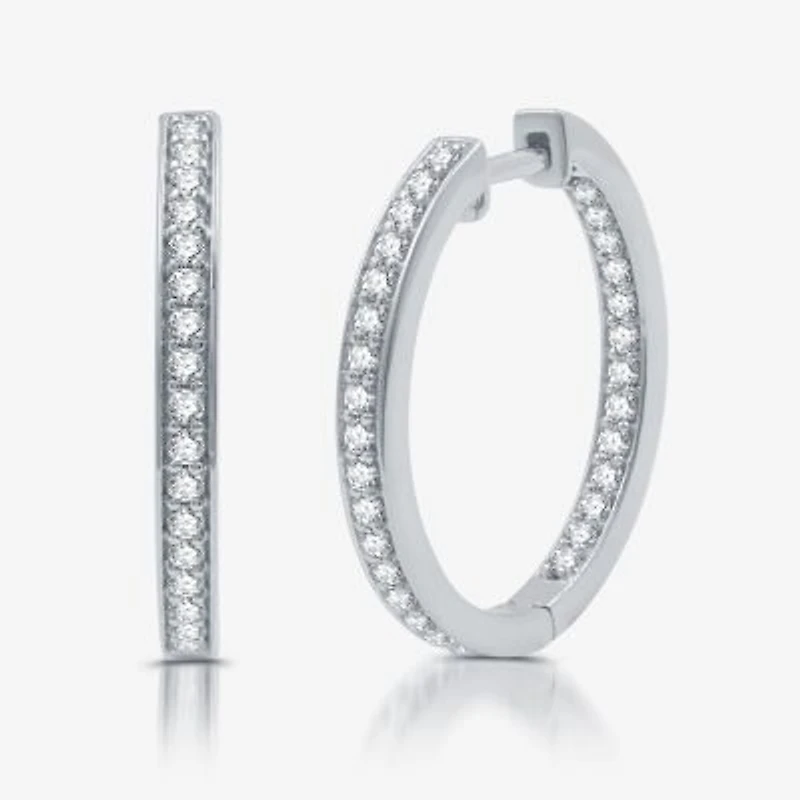 Womens 3/4 CT. T.W. Lab Grown White Diamond Sterling Silver 21.4mm Hoop Earrings