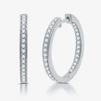 Womens 3/4 CT. T.W. Lab Grown White Diamond Sterling Silver 21.4mm Hoop Earrings