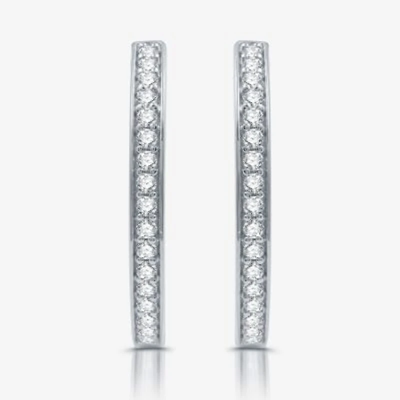 Womens 3/4 CT. T.W. Lab Grown White Diamond Sterling Silver 21.4mm Hoop Earrings