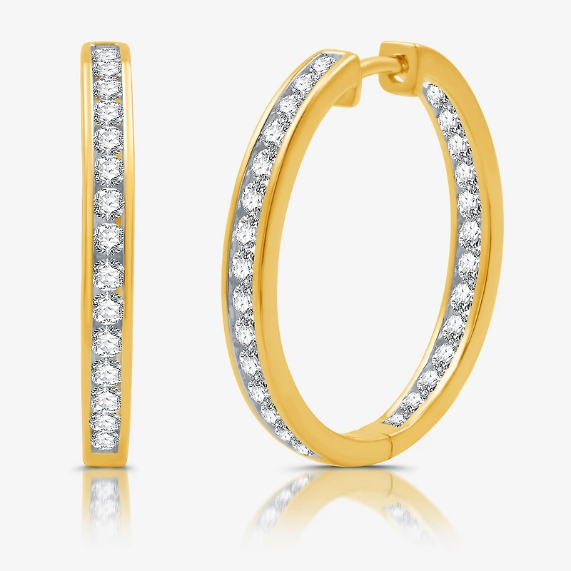 Womens 1 1/2 CT. T.W. Lab Grown White Diamond 14K Gold Over Silver 25.3mm Hoop Earrings