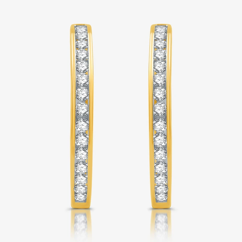 Womens 1 1/2 CT. T.W. Lab Grown White Diamond 14K Gold Over Silver 25.3mm Hoop Earrings