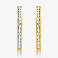 Womens 1 1/2 CT. T.W. Lab Grown White Diamond 14K Gold Over Silver 25.3mm Hoop Earrings