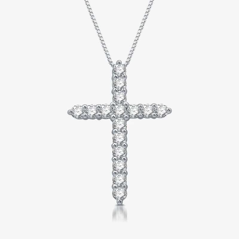Womens 1/2 CT. T.W. Lab Grown White Diamond Sterling Silver Cross 18 Inch Pendant Necklace