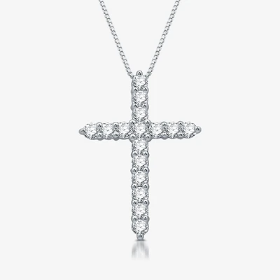 Womens 1/2 CT. T.W. Lab Grown White Diamond Sterling Silver Cross 18 Inch Pendant Necklace