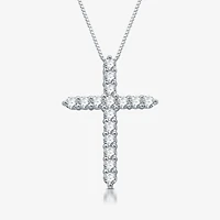 Womens 1/2 CT. T.W. Lab Grown White Diamond Sterling Silver Cross 18 Inch Pendant Necklace