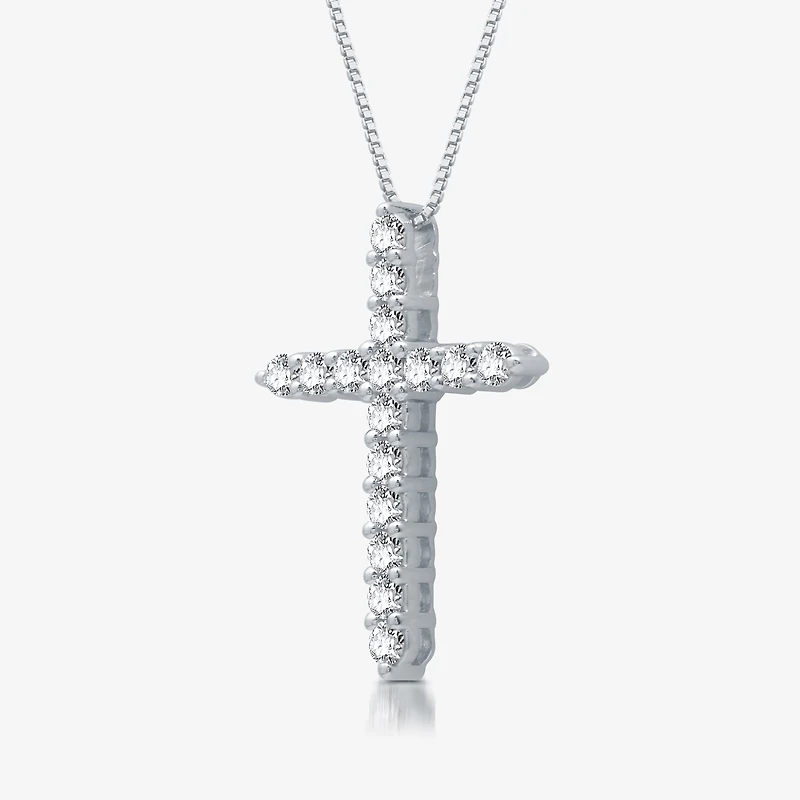 Womens 1/2 CT. T.W. Lab Grown White Diamond Sterling Silver Cross 18 Inch Pendant Necklace