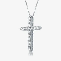 Womens 1/2 CT. T.W. Lab Grown White Diamond Sterling Silver Cross 18 Inch Pendant Necklace