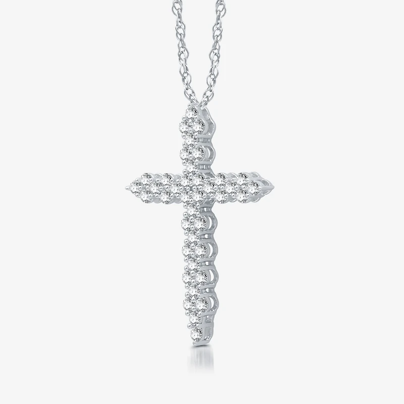Womens 1 1/ CT. T.W. Lab Grown White Diamond Sterling Silver Cross 18 Inch Pendant Necklace