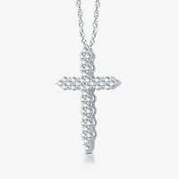 Womens 1 1/ CT. T.W. Lab Grown White Diamond Sterling Silver Cross 18 Inch Pendant Necklace