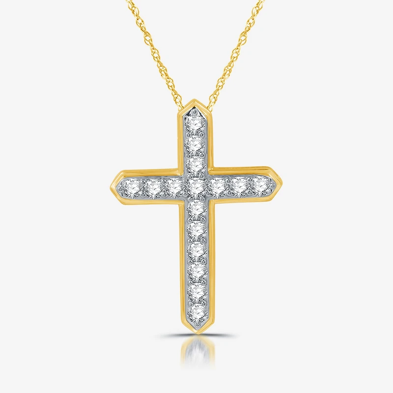Womens 1 CT. T.W. Lab Grown White Diamond 14K Gold Over Silver Sterling Silver Cross 18 Inch Pendant Necklace