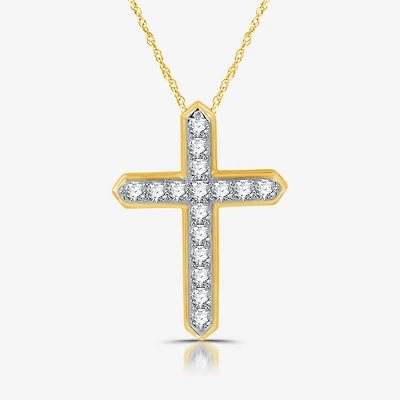 Womens 1 CT. T.W. Lab Grown White Diamond 14K Gold Over Silver Sterling Silver Cross 18 Inch Pendant Necklace