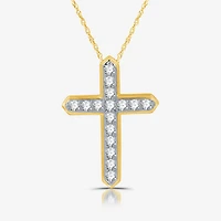 Womens 1 CT. T.W. Lab Grown White Diamond 14K Gold Over Silver Sterling Silver Cross 18 Inch Pendant Necklace