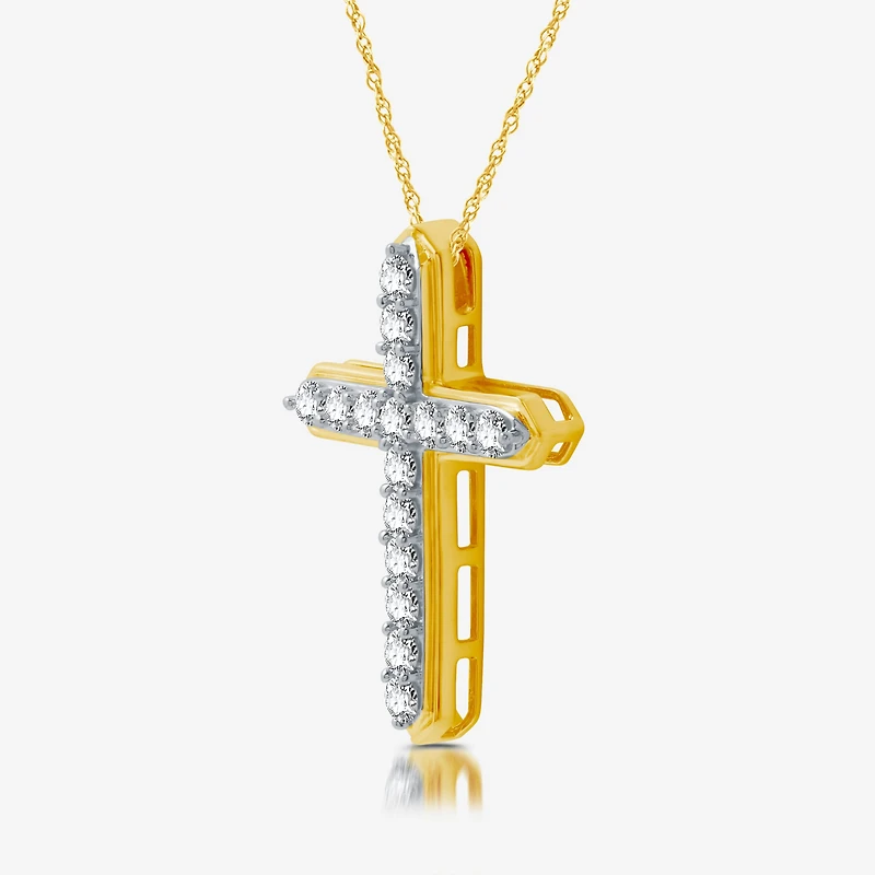 Womens 1 CT. T.W. Lab Grown White Diamond 14K Gold Over Silver Sterling Silver Cross 18 Inch Pendant Necklace