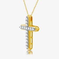Womens 1 CT. T.W. Lab Grown White Diamond 14K Gold Over Silver Sterling Silver Cross 18 Inch Pendant Necklace