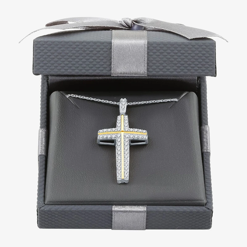 Womens 3/4 CT. T.W. Lab Grown White Diamond 14K Gold Over Silver Cross 18 Inch Pendant Necklace