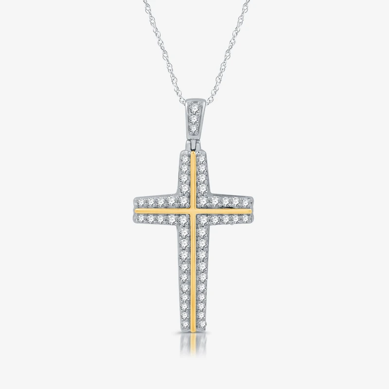 Womens 3/4 CT. T.W. Lab Grown White Diamond 14K Gold Over Silver Cross 18 Inch Pendant Necklace