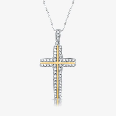 Womens 3/4 CT. T.W. Lab Grown White Diamond 14K Gold Over Silver Cross 18 Inch Pendant Necklace
