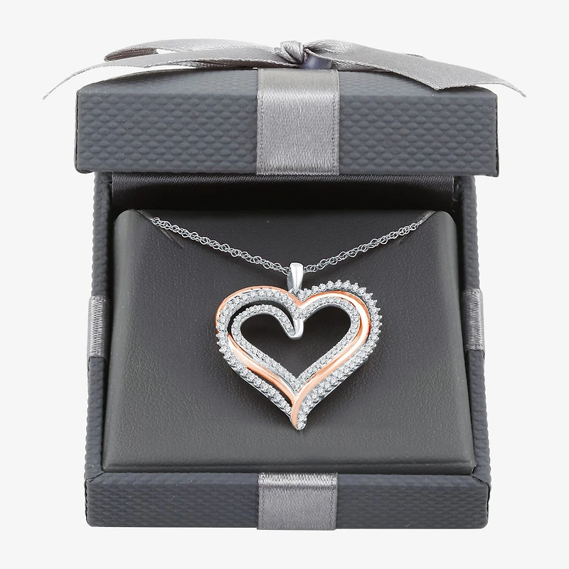 Womens 3/4 CT. T.W. Lab Grown White Diamond 14K Rose Gold Over Silver Sterling Silver Heart 18 Inch Pendant Necklace