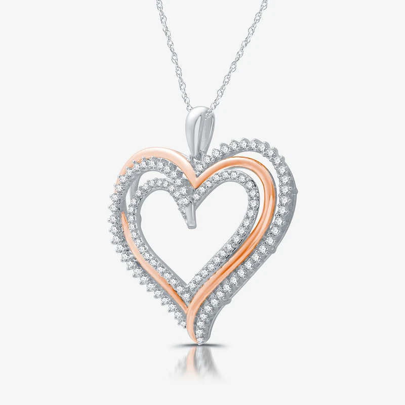 Womens 3/4 CT. T.W. Lab Grown White Diamond 14K Rose Gold Over Silver Sterling Silver Heart 18 Inch Pendant Necklace
