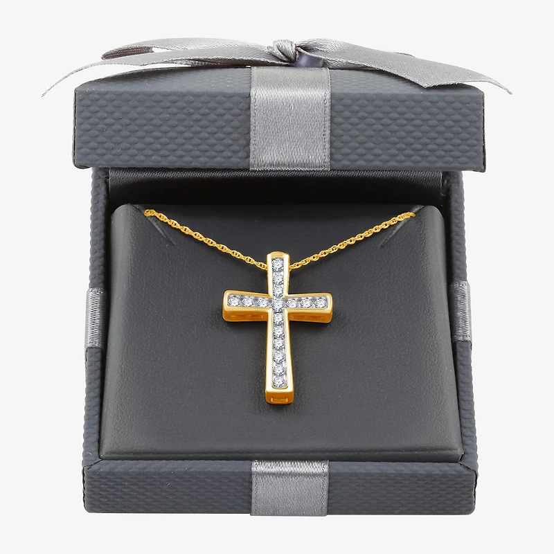 Womens 1/2 CT. T.W. Lab Grown White Diamond 14K Gold Over Silver Sterling Silver Cross 18 Inch Pendant Necklace