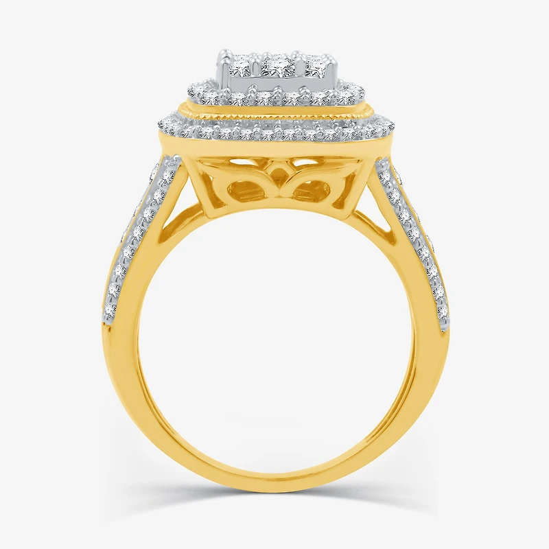 Womens 1 1/2 CT. T.W. Lab Grown White Diamond 14K Gold Over Silver Cushion Halo Side Stone Cocktail Ring